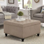 Large Square Storage Ottoman Upholstered Button Tufted Coffee Table - 30 W x 30 D x 18 H.