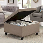 Large Square Storage Ottoman Upholstered Button Tufted Coffee Table - 30 W x 30 D x 18 H.