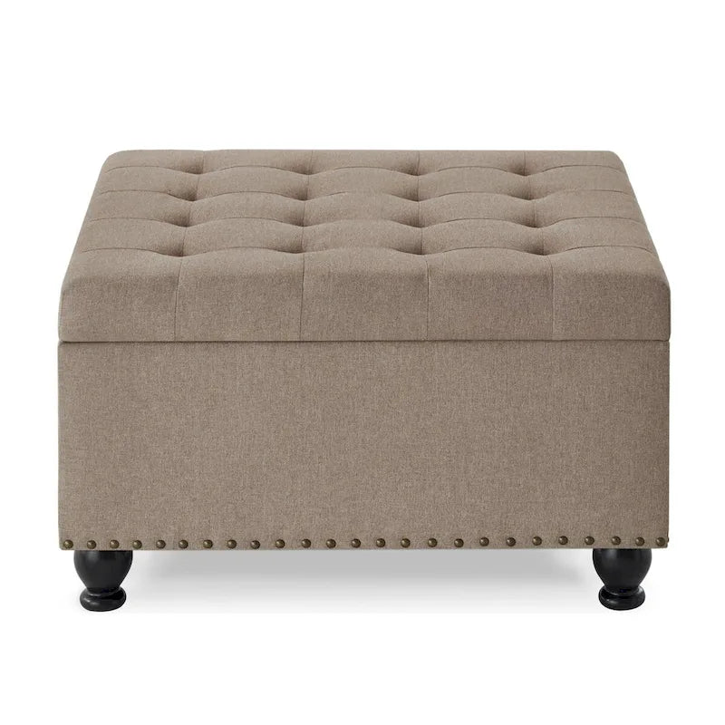 Large Square Storage Ottoman Upholstered Button Tufted Coffee Table - 30 W x 30 D x 18 H.