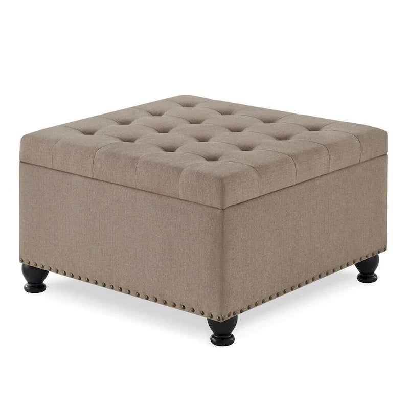 Large Square Storage Ottoman Upholstered Button Tufted Coffee Table - 30 W x 30 D x 18 H.
