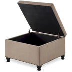 Large Square Storage Ottoman Upholstered Button Tufted Coffee Table - 30 W x 30 D x 18 H.