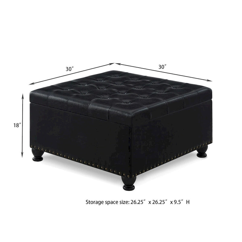 Large Square Storage Ottoman Upholstered Button Tufted Coffee Table - 30 W x 30 D x 18 H.