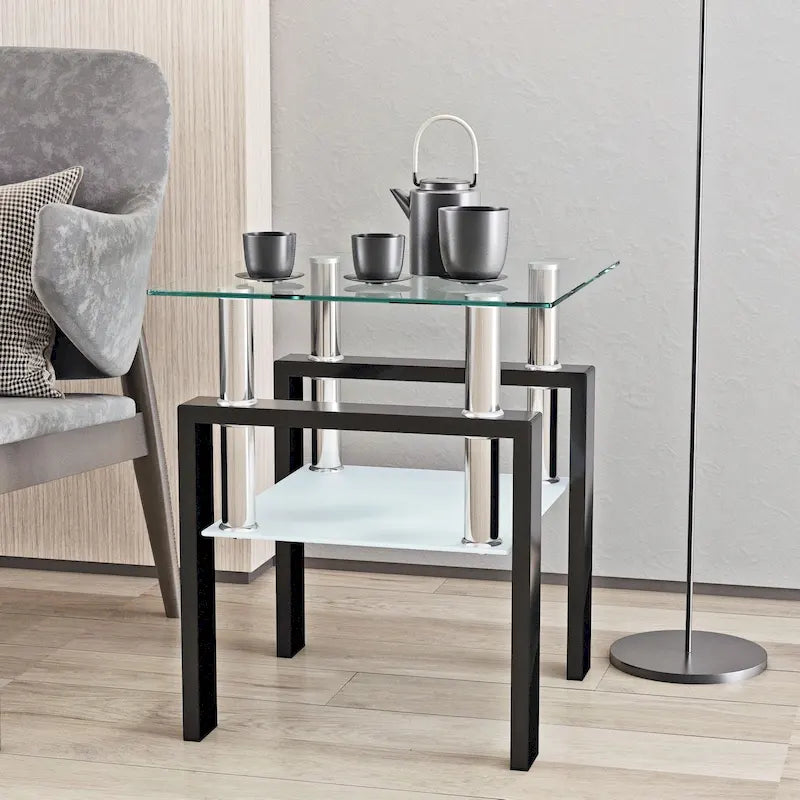 Modern Tempered Glass Tea Table Coffee Table End Table Square Table - 17.72 L x 17.72  W x 20.5  H,