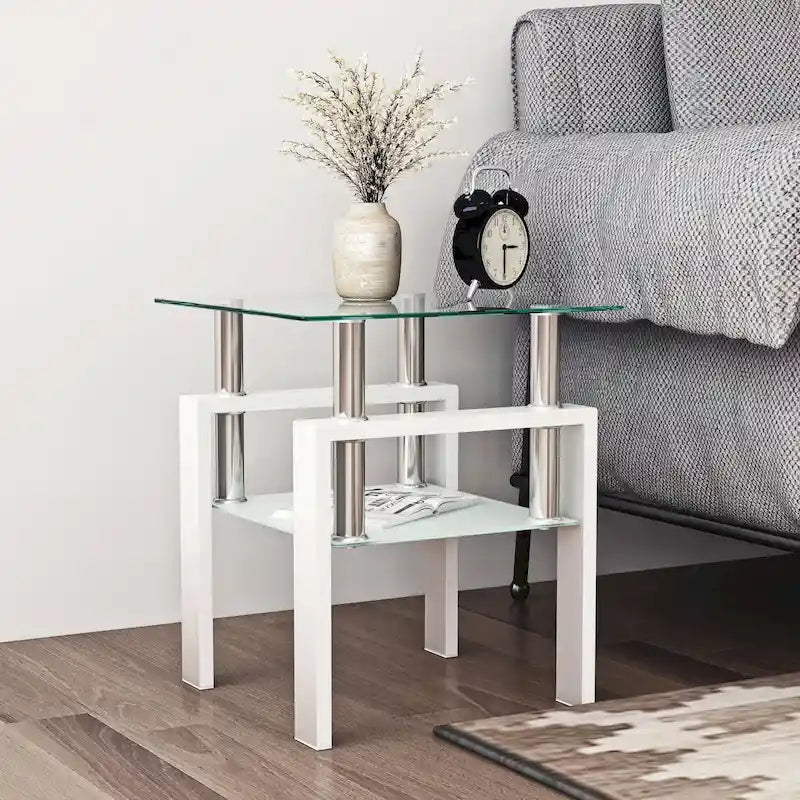 Modern Tempered Glass Tea Table Coffee Table End Table Square Table - 17.72 L x 17.72  W x 20.5  H,