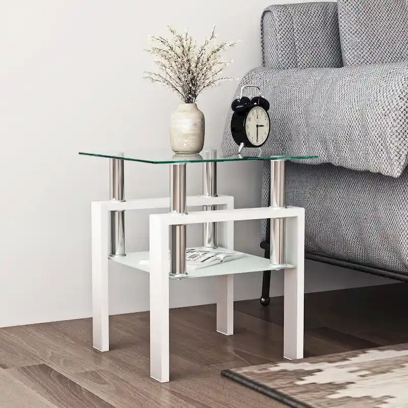 Modern Tempered Glass Tea Table Coffee Table End Table Square Table - 17.72 L x 17.72  W x 20.5  H,