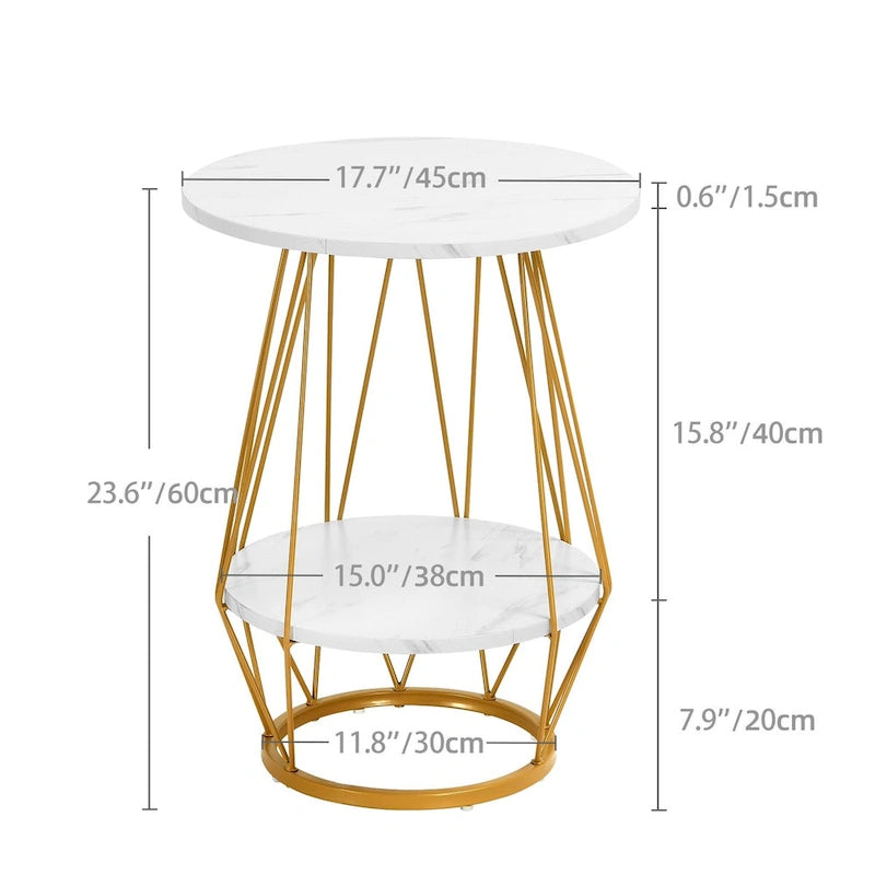 Moasis 2-Tier Round End Side Table Faux Marble Top for Living Room