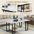 Grondin Modern Style 3-Piece Coffee Table Set with 2 End Table, Living Room Table Set of 3 with Faux Marble Tabletop