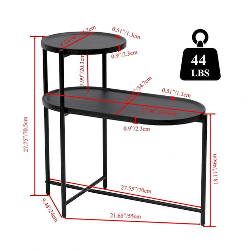 2-tier Modern Round End Table with Wood Storage Shelf