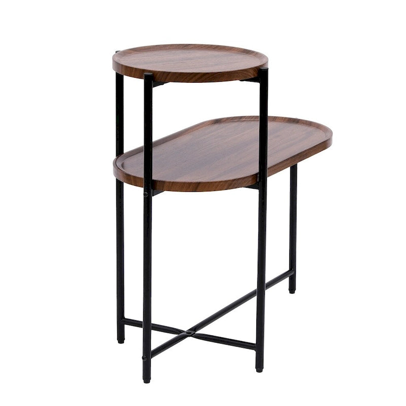 2-tier Modern Round End Table with Wood Storage Shelf