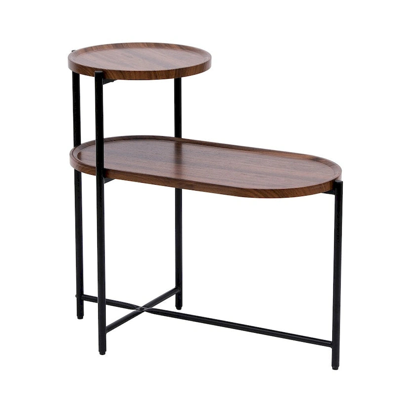 2-tier Modern Round End Table with Wood Storage Shelf