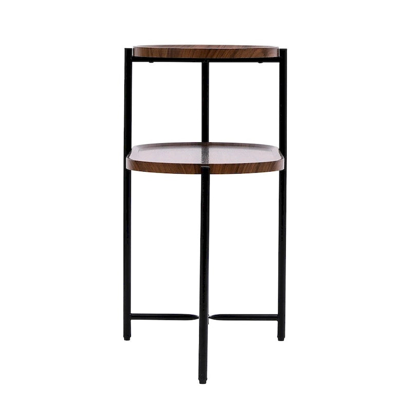 2-tier Modern Round End Table with Wood Storage Shelf