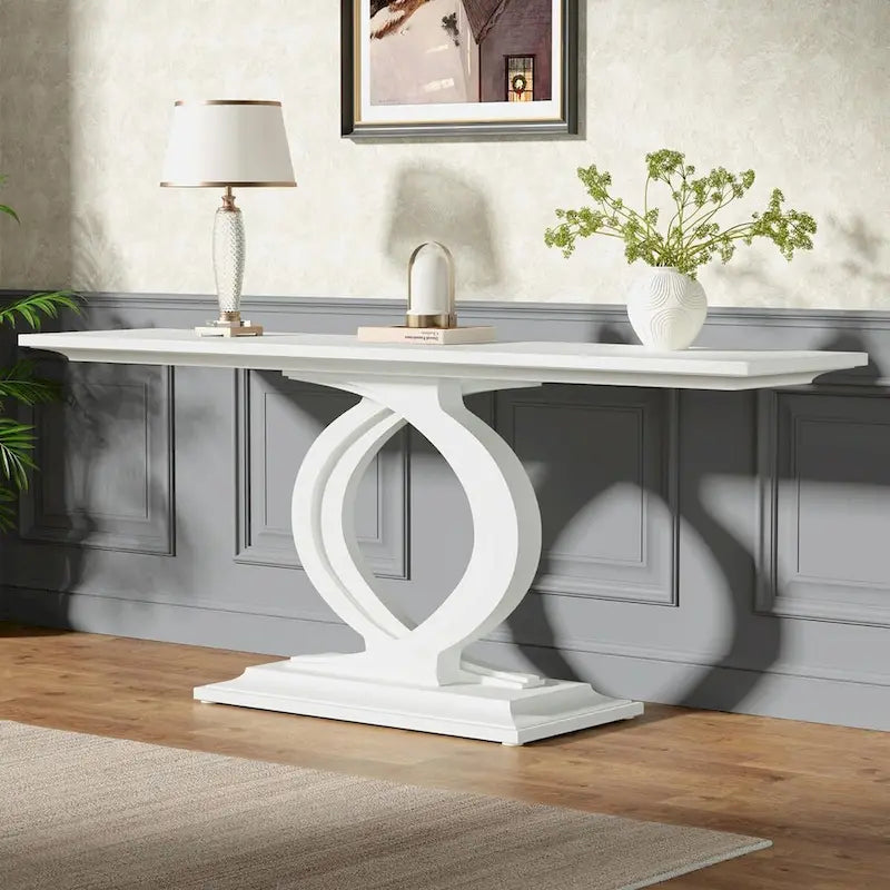 White Farmhouse Console Table for Living Room