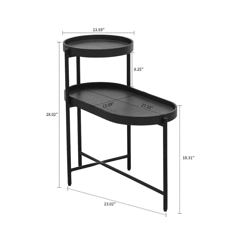 Minimalist Design Two-Tier Side Table with Adjustable Foot Pads, Black