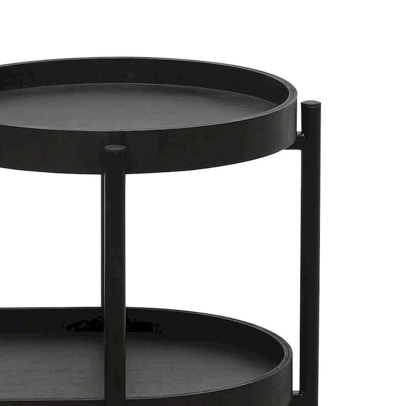 Minimalist Design Two-Tier Side Table with Adjustable Foot Pads, Black