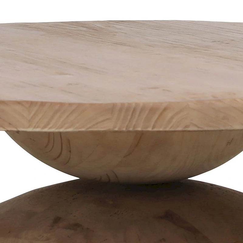 Balak Round Modern Hourglass Coffee Table, Natural Pine