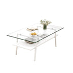 Rectangle Coffee Table,Tempered Glass Tabletop with White Metal Legs,Modern Table for Living Room,Transparent Glass