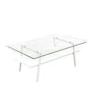 Rectangle Coffee Table,Tempered Glass Tabletop with White Metal Legs,Modern Table for Living Room,Transparent Glass