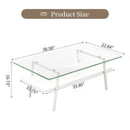 Rectangle Coffee Table,Tempered Glass Tabletop with White Metal Legs,Modern Table for Living Room,Transparent Glass