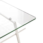 Rectangle Coffee Table,Tempered Glass Tabletop with White Metal Legs,Modern Table for Living Room,Transparent Glass