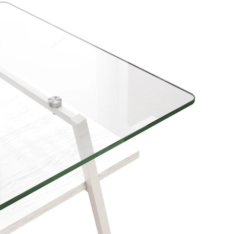 Rectangle Coffee Table,Tempered Glass Tabletop with White Metal Legs,Modern Table for Living Room,Transparent Glass