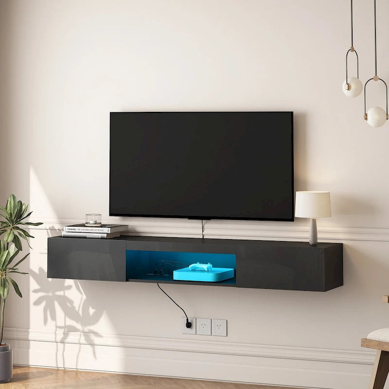 Floating TV Stand Wall Mounted with 20 Color LEDs for 55 60 65 Inch TV
