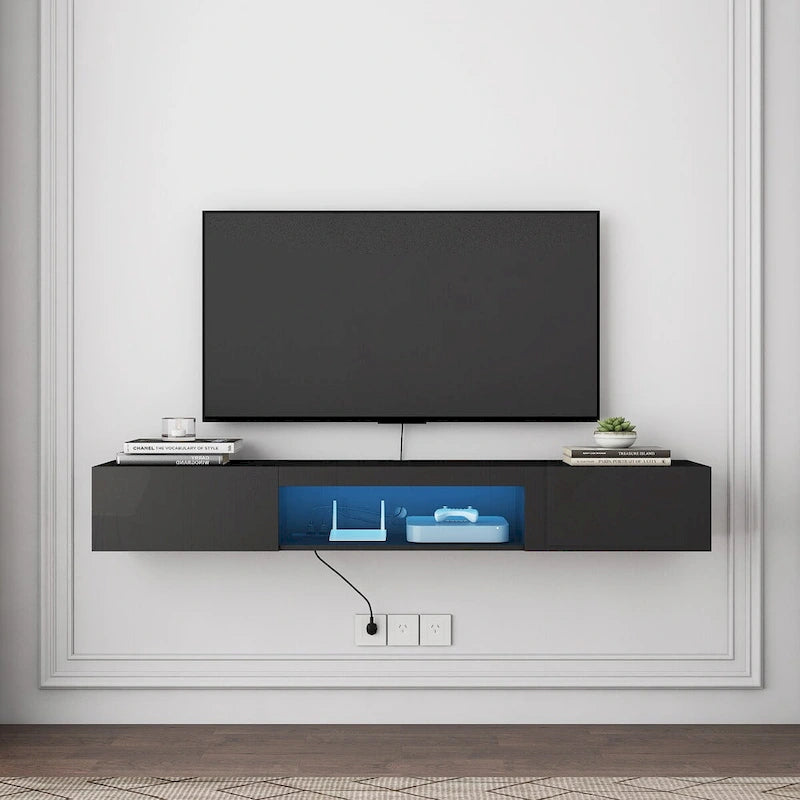 Floating TV Stand Wall Mounted with 20 Color LEDs for 55 60 65 Inch TV