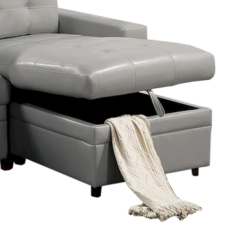 Faux Leather Convertible Sectional with Storage Space in Light Gray