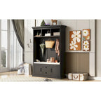 Hall Tree with 3 Hooks , Coat Hanger, Entryway Bench, Storage Bench, 3-in-1 Design, 47.2INCH, for Entrance, Hallway (Black)