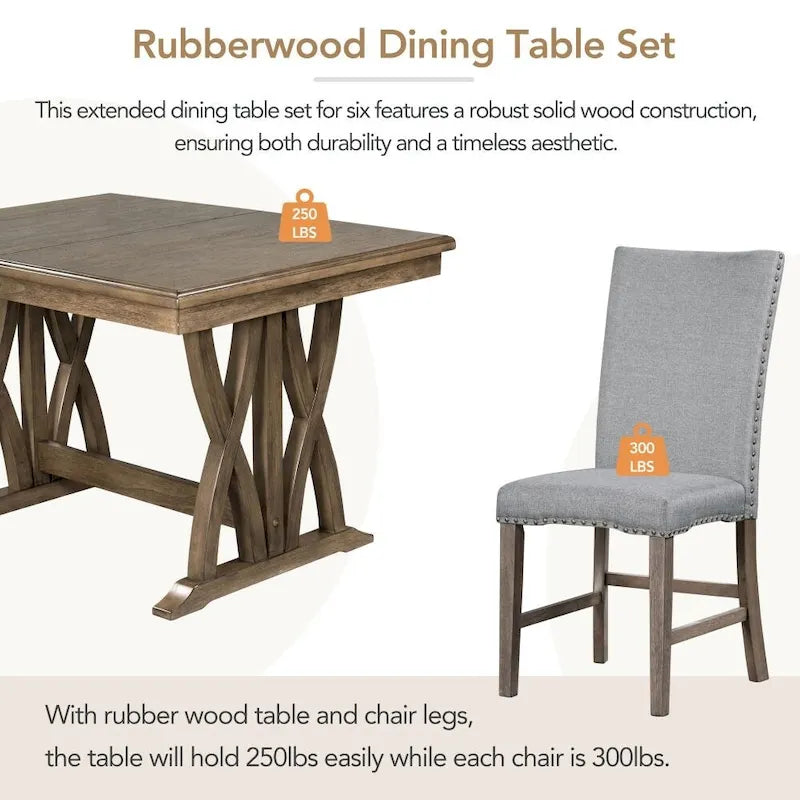 7-Piece Dining Table Set Extendable Kitchen Table Set with Upholstered Chairs,Grey
