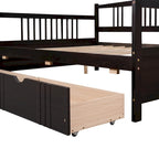 Full Size Wood Daybed, Sofa Bed, Equipped with Wooden Handrails and Two Drawers