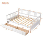Full Size Wood Daybed, Sofa Bed, Equipped with Wooden Handrails and Two Drawers
