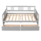 Full Size Wood Daybed, Sofa Bed, Equipped with Wooden Handrails and Two Drawers