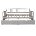 Full Size Wood Daybed, Sofa Bed, Equipped with Wooden Handrails and Two Drawers