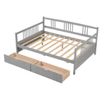 Full Size Wood Daybed, Sofa Bed, Equipped with Wooden Handrails and Two Drawers