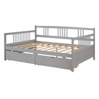 Full Size Wood Daybed, Sofa Bed, Equipped with Wooden Handrails and Two Drawers