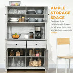 Glass Doors Kitchen Buffet with Hutch and Drawers - N/A