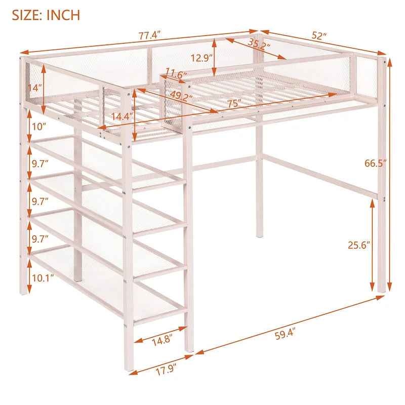 Twin Loft Bed with Four Shelves