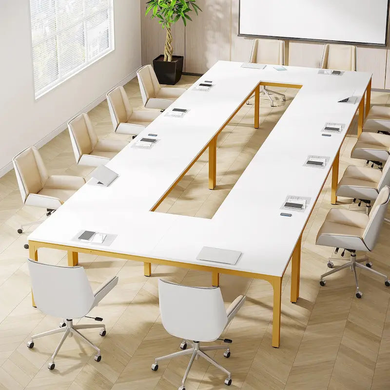 6.5FT Conference Table, Large Meeting Table with Metal Legs for Conference Room, Office