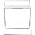Urban Shop No Tools Assembly Foldable 2 Tier Compact Computer Desk, Marble Top with Silver Frame