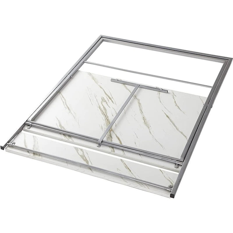 Urban Shop No Tools Assembly Foldable 2 Tier Compact Computer Desk, Marble Top with Silver Frame