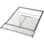 Urban Shop No Tools Assembly Foldable 2 Tier Compact Computer Desk, Marble Top with Silver Frame