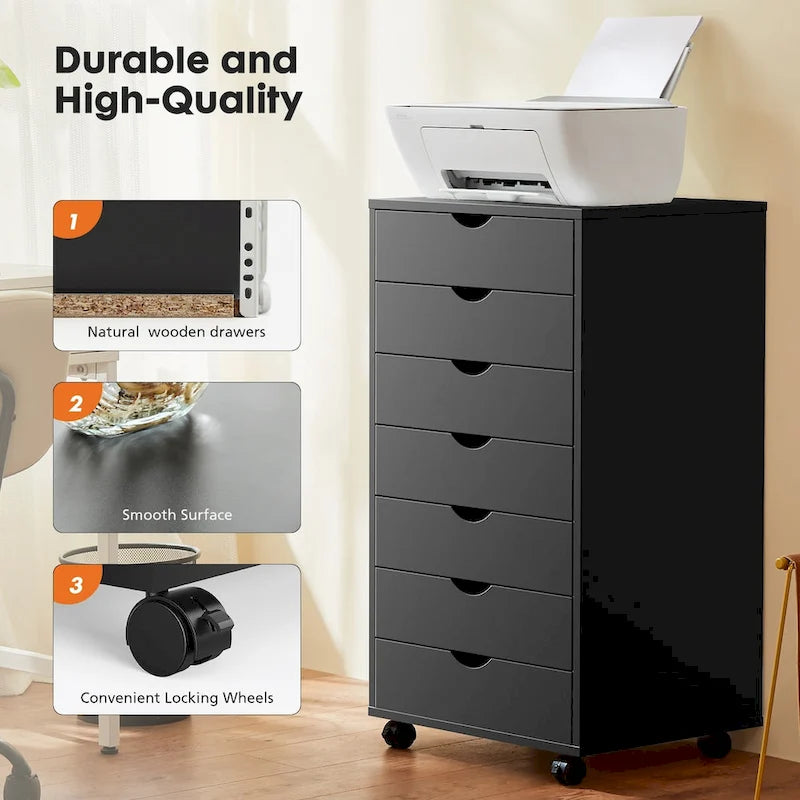 7 Drawer Chest - Storage Cabinets with Wheels Dressers Wood Dresser Cabinet Mobile Organizer Drawers for Office