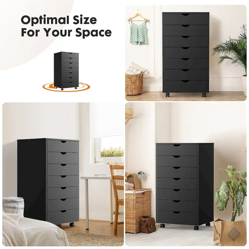 7 Drawer Chest - Storage Cabinets with Wheels Dressers Wood Dresser Cabinet Mobile Organizer Drawers for Office