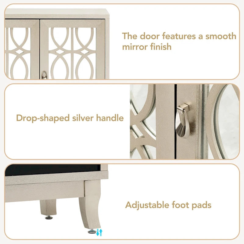3 Door Mirrored Buffet Cabinet with Silver Handle for Living room and Dining