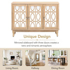3 Door Mirrored Buffet Cabinet with Silver Handle for Living room and Dining