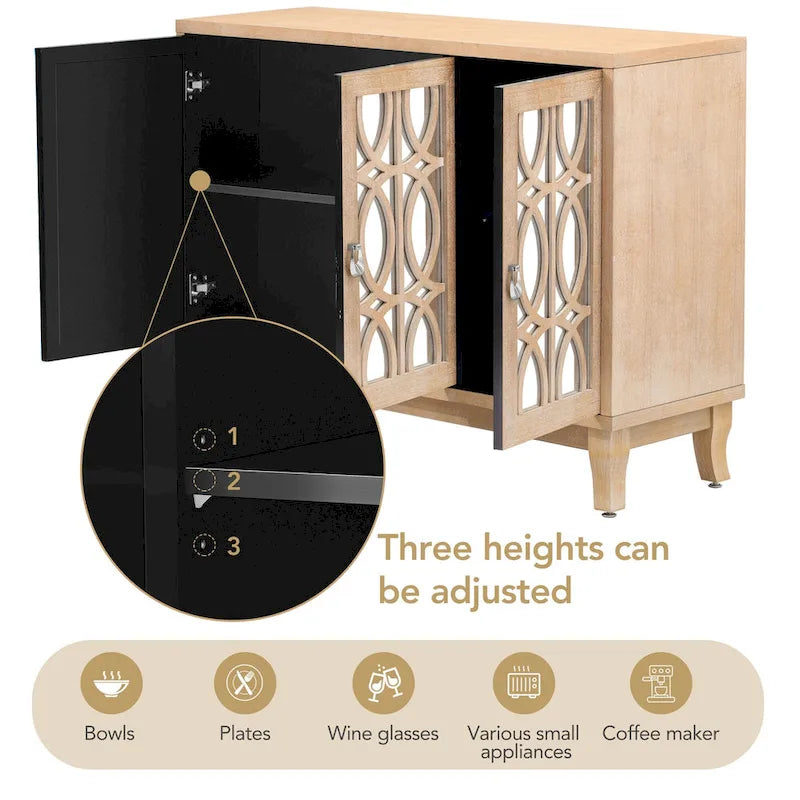 3 Door Mirrored Buffet Cabinet with Silver Handle for Living room and Dining