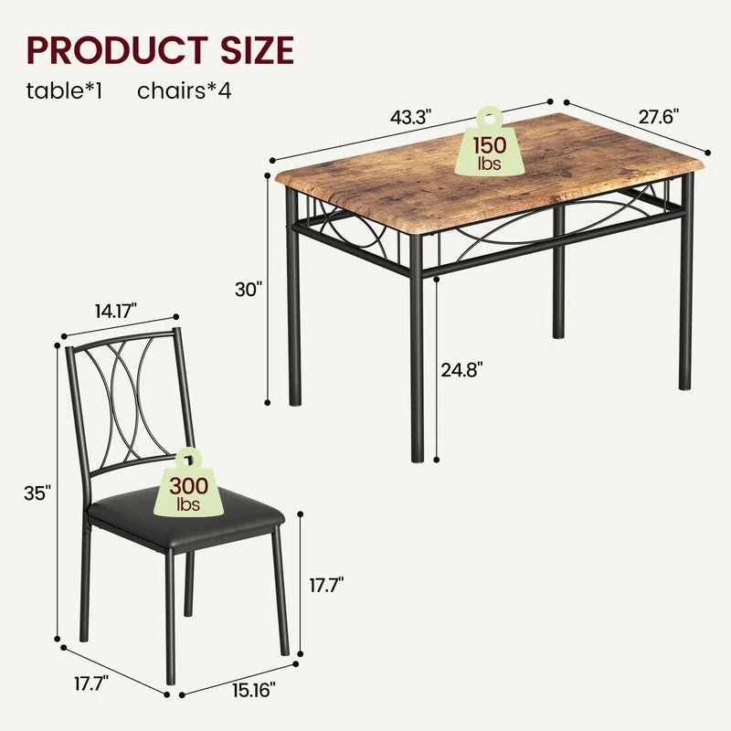 Dining Table Set for 4, Kitchen Table with 2 Upholstered Benches