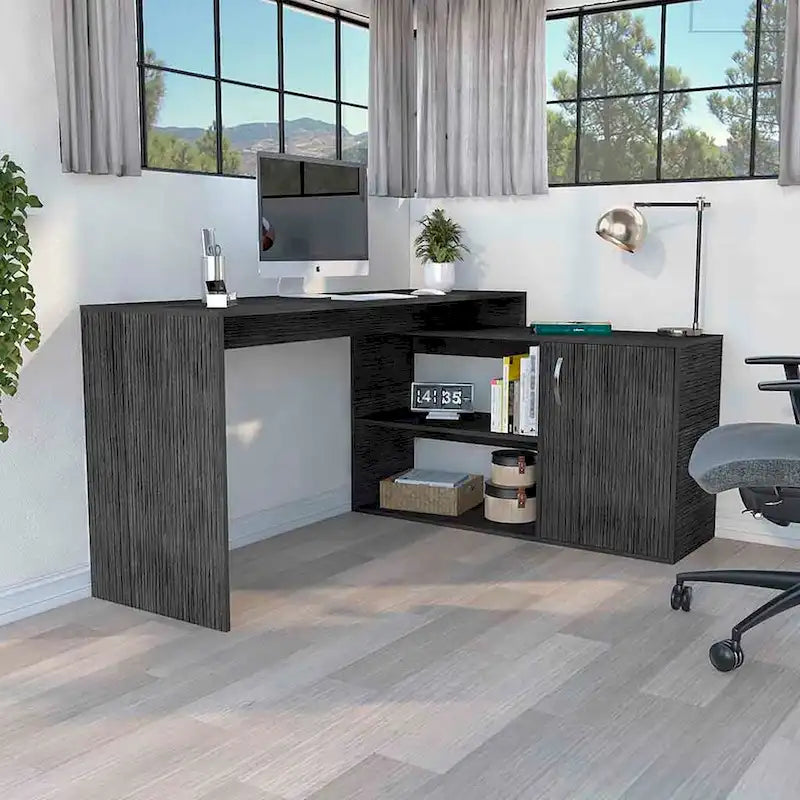 L-Shaped Desk for Office,Living Room ,Apartment, Smokey Oak