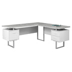 71  Grey L-Shape Computer Desk With Three Drawers