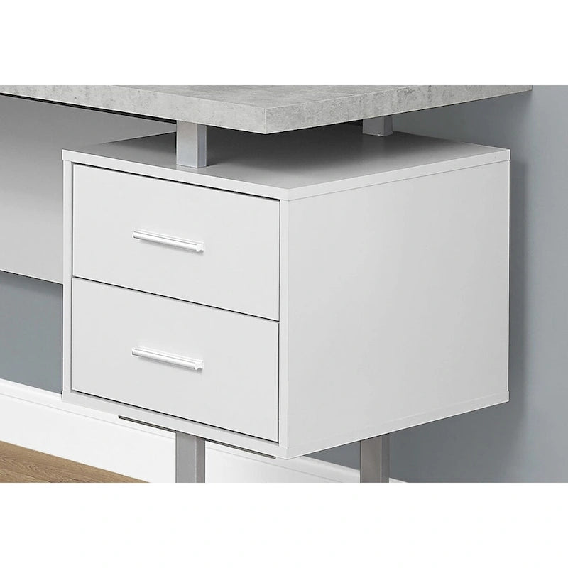 71  Grey L-Shape Computer Desk With Three Drawers